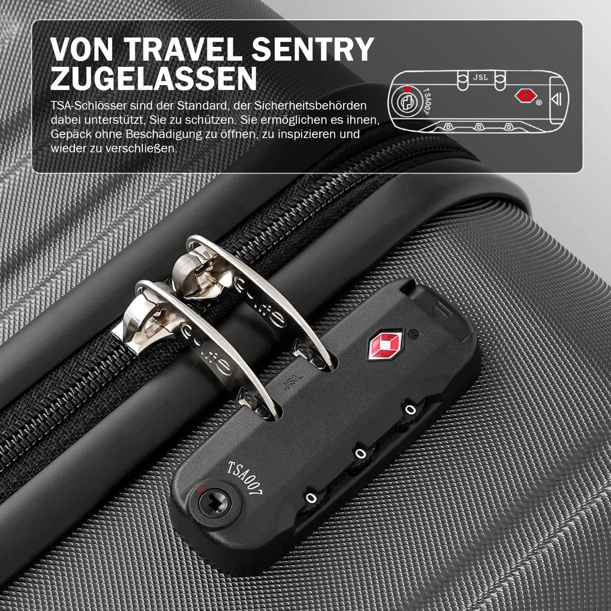 COOLIFE Koffer Trolley-Koffer Hartschalen-Koffer Rollkoffer Reisekoffervon ABS-Material mit TSA-Schloss Teleskopgriff und 4 Zwillingsrollen (Schwarz, Koffer-Set)