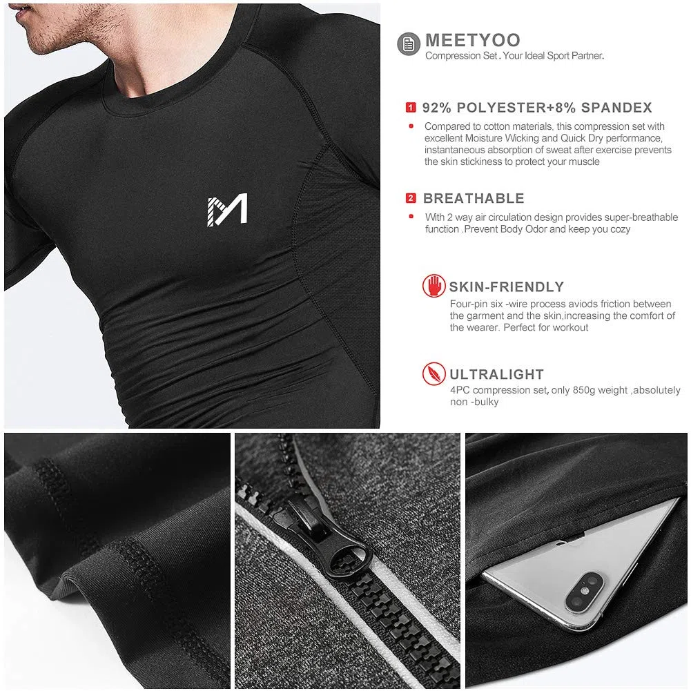 MEETYOO Kompressionsshirt Herren, Leggings Sport Laufhose Funktionsshirt Männer Kompressionshose Funktionswäsche für Running Gym Fitness
