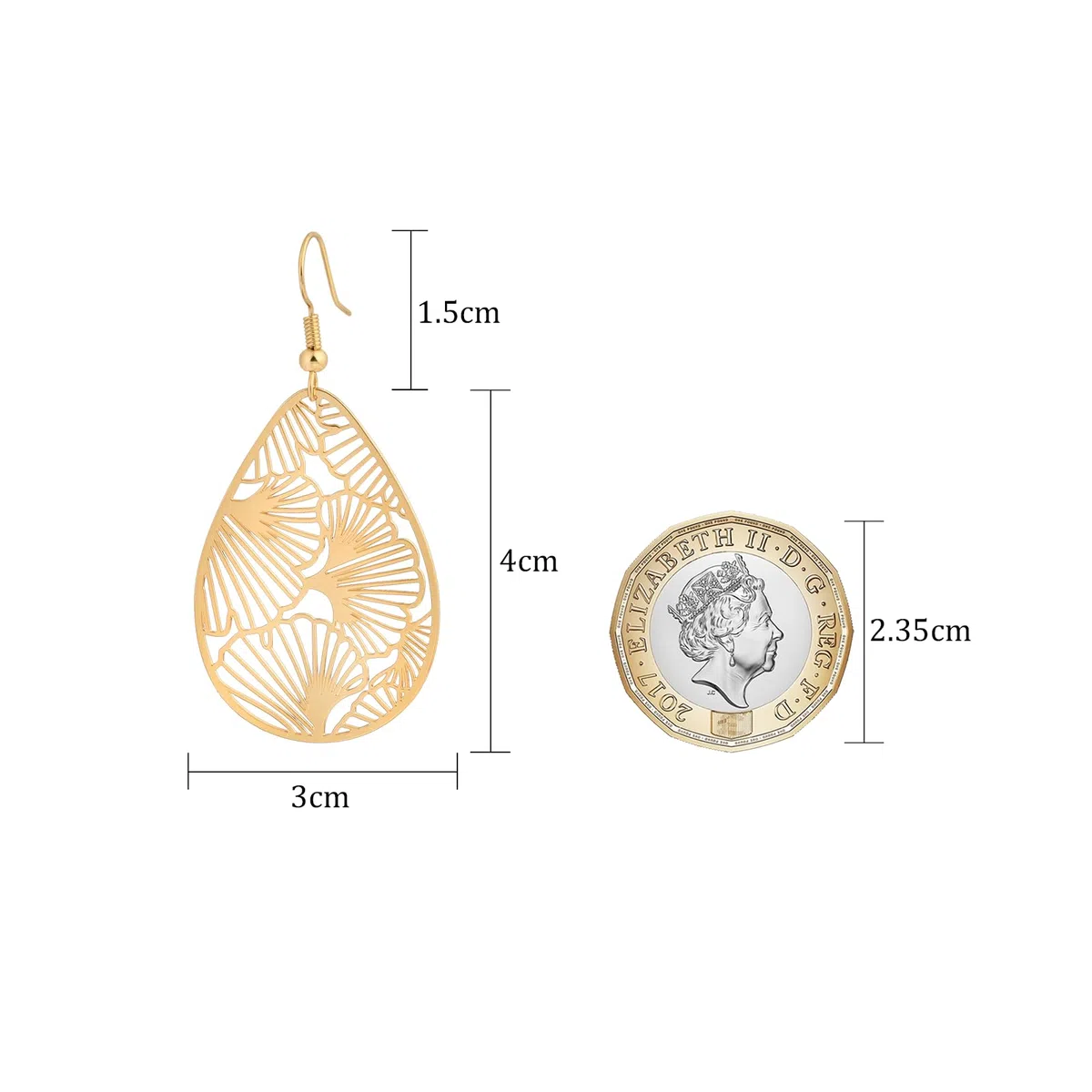 14K Gold vergoldet Blattgold Ohrringe für Frauen, Silber Ohrringe Hängend Damen mit Anhänger Tropfenform, Wassertropfen Schmuck für Geschenk