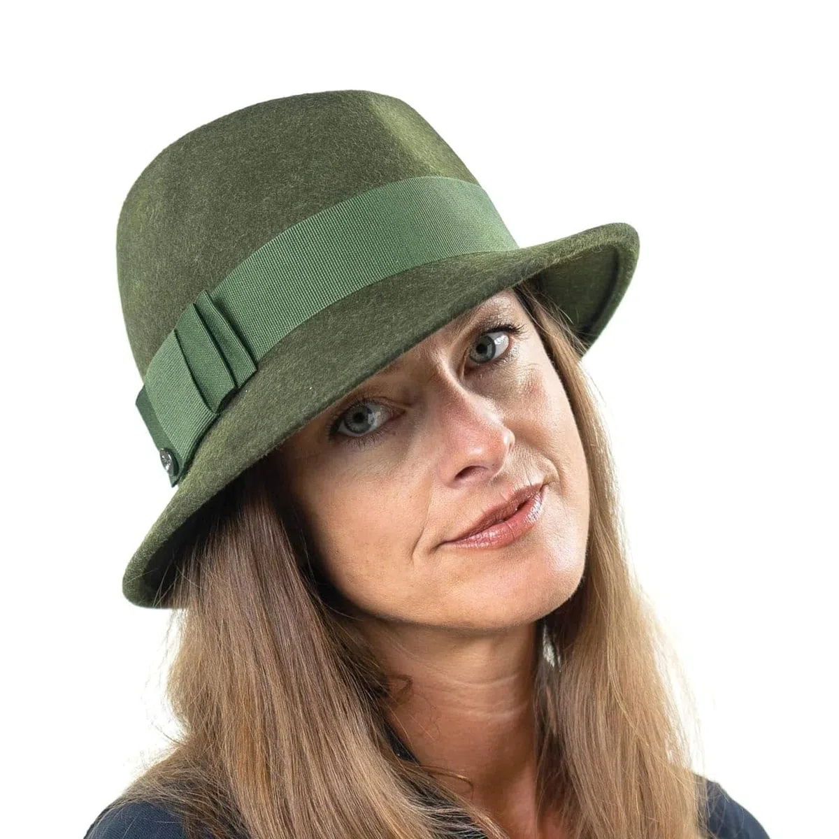 LIERYS Asym Melange Damenhut Made in Italy Wollfilz Unifarbener Filzhut mit Ripsband und Schleife Fedora Outdoorhut Damen Herbst Winter