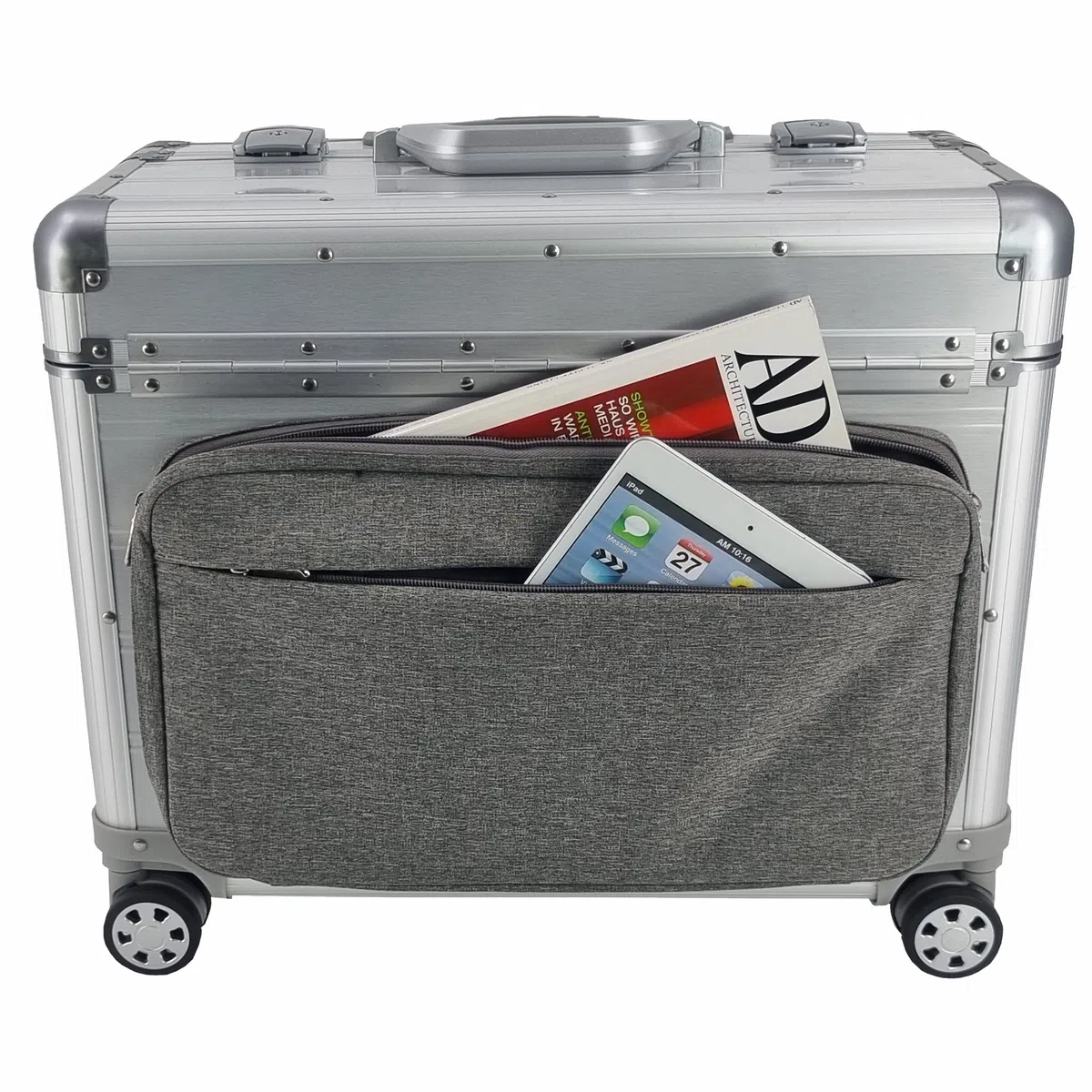 SONOVO Pilotenkoffer mit Vortasche mit Rollen mit Trolley Aluminium in Silber 45178 | Alukoffer, Aktenkoffer, Businesskoffer | Für den täglichen Geschäftseinsatz und für Kundentermine