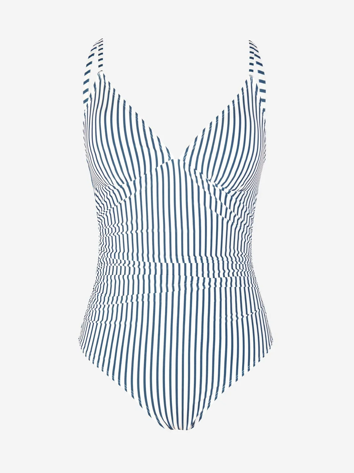 CUPSHE Damen Badeanzug Triangel V Ausschnitt Streifen Bauchweg Raffungen Einteilige Bademode Swimsuit