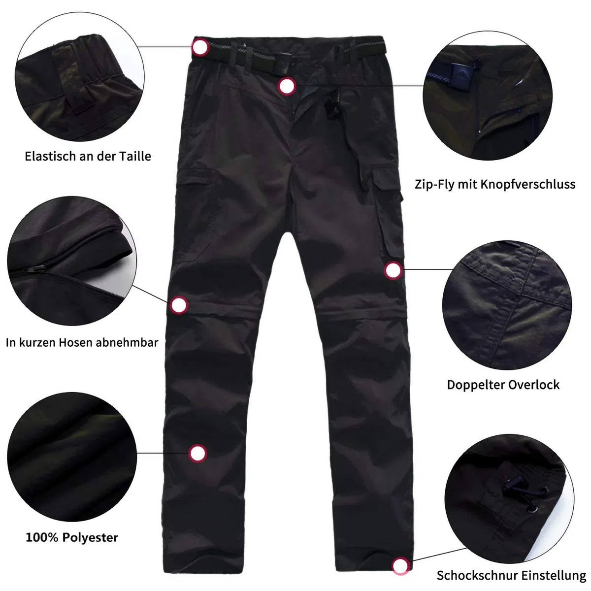 FLYGAGA Kinder Outdoorhose Wanderhose Zip Off Hose abnehmbare hosebeine Shorts Trekkinghose Unisex Jugend Mädchen Sommer mit Gürtel Schnelltrocknend Atmungsaktiv