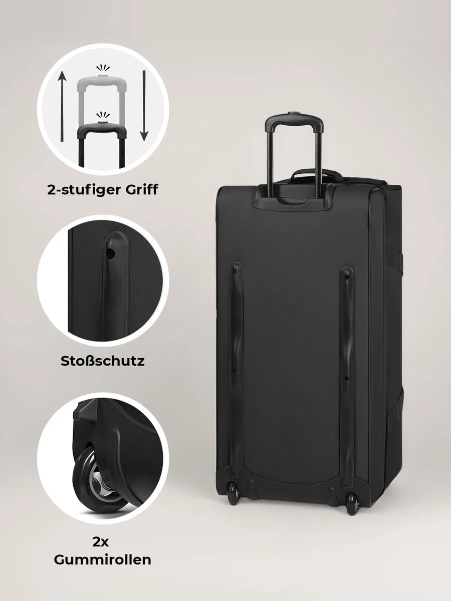 REDOLZ XL sehr große Jumbo Trolley-Reisetasche mit Rollen 80 cm [Sondergröße] Volumen mit Dehnfalte erweiterbar von 110 auf 140 Liter | extra Bodenfach für Männer & Frauen (Duffle Essentials)