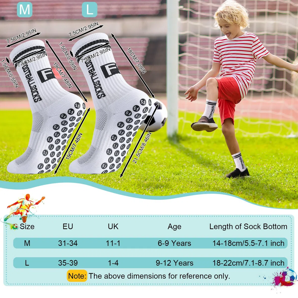 Apricitie 6 Paar Fussball Socken Kinder, Fußballsocken Anti Rutsch Grip Jungen Fußball Socken Rutschfeste Sportsocken für Fussball Basketball Laufen