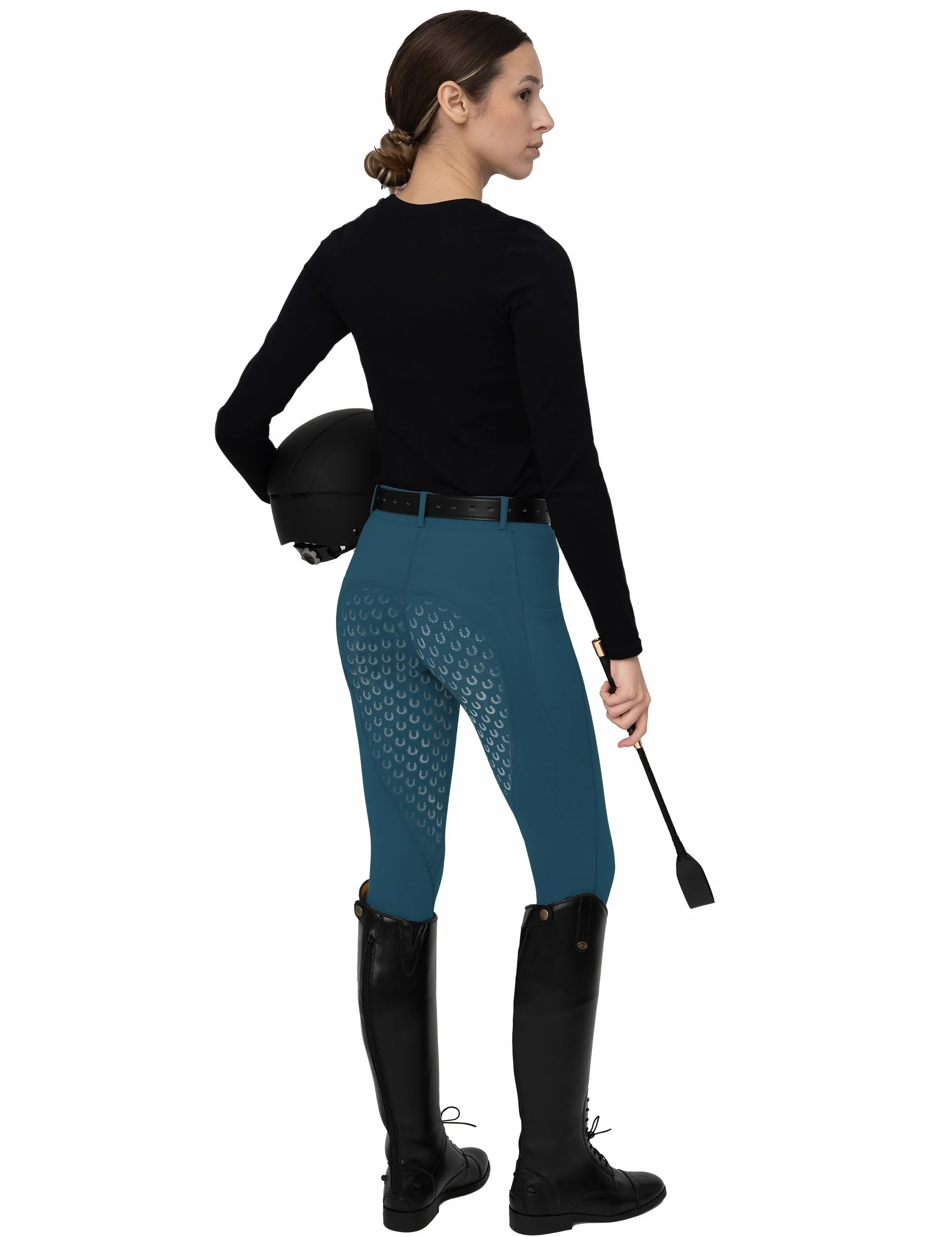 FitsT4 Sports Damen Reitleggings Silikon Vollbesatz Reithose mit Handytasche und Gürtelschlaufen
