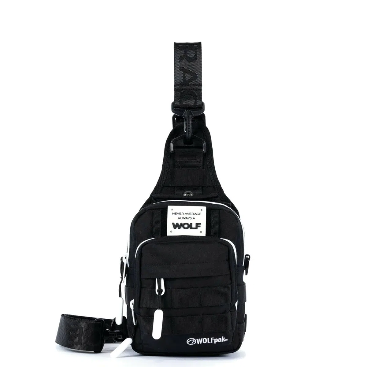 WOLFpak 4L Mini Tactical Sling Bag Crossbody (Alpha Black White Accents) | Reisetasche mit Schnellzugriff, verdeckte Tragetasche, Klett-Panel, verstellbarer Schultergurt, innen Admin-Panel