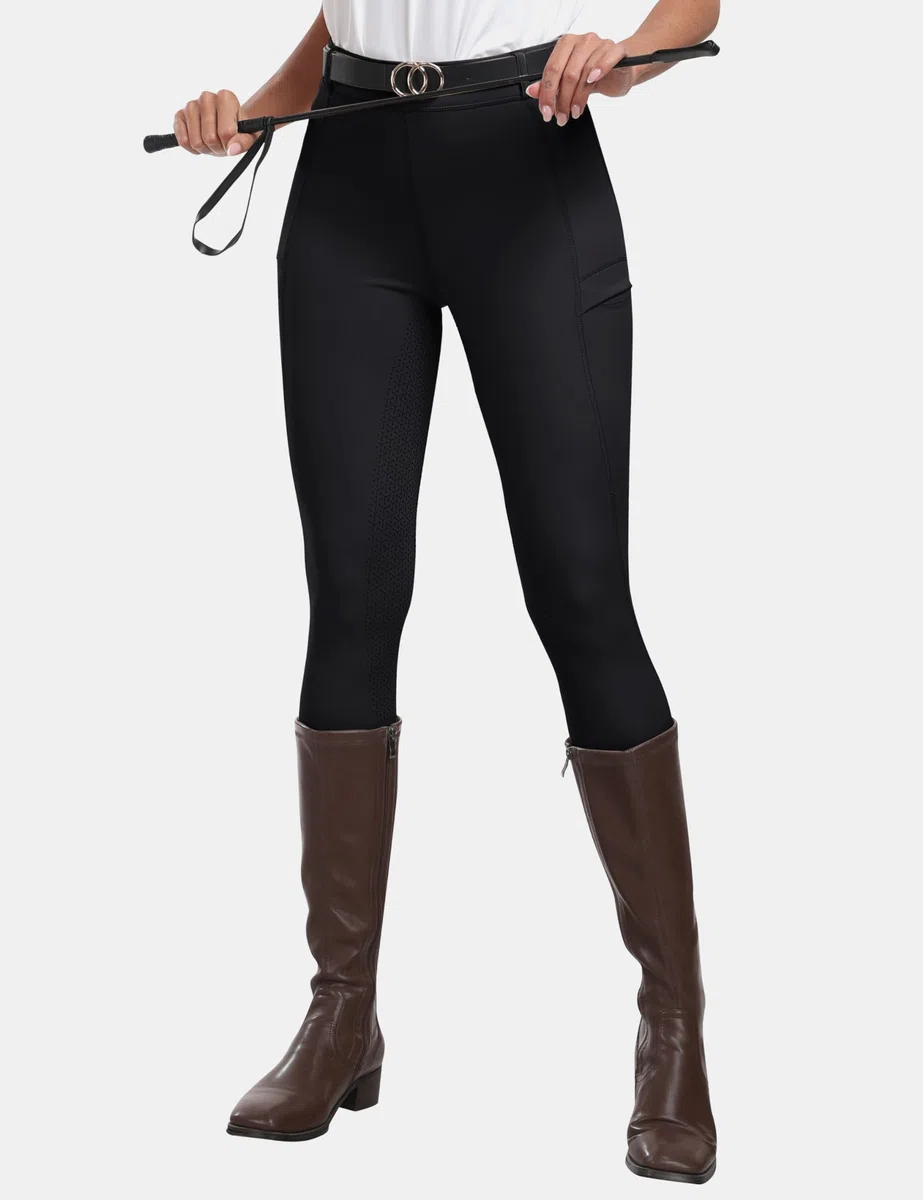 MoFiz Damen Reitleggings Silikon Vollbesatz Reithose Vollbesatzreithose High Waist für Reitsport Reitstretchhose mit Tasche