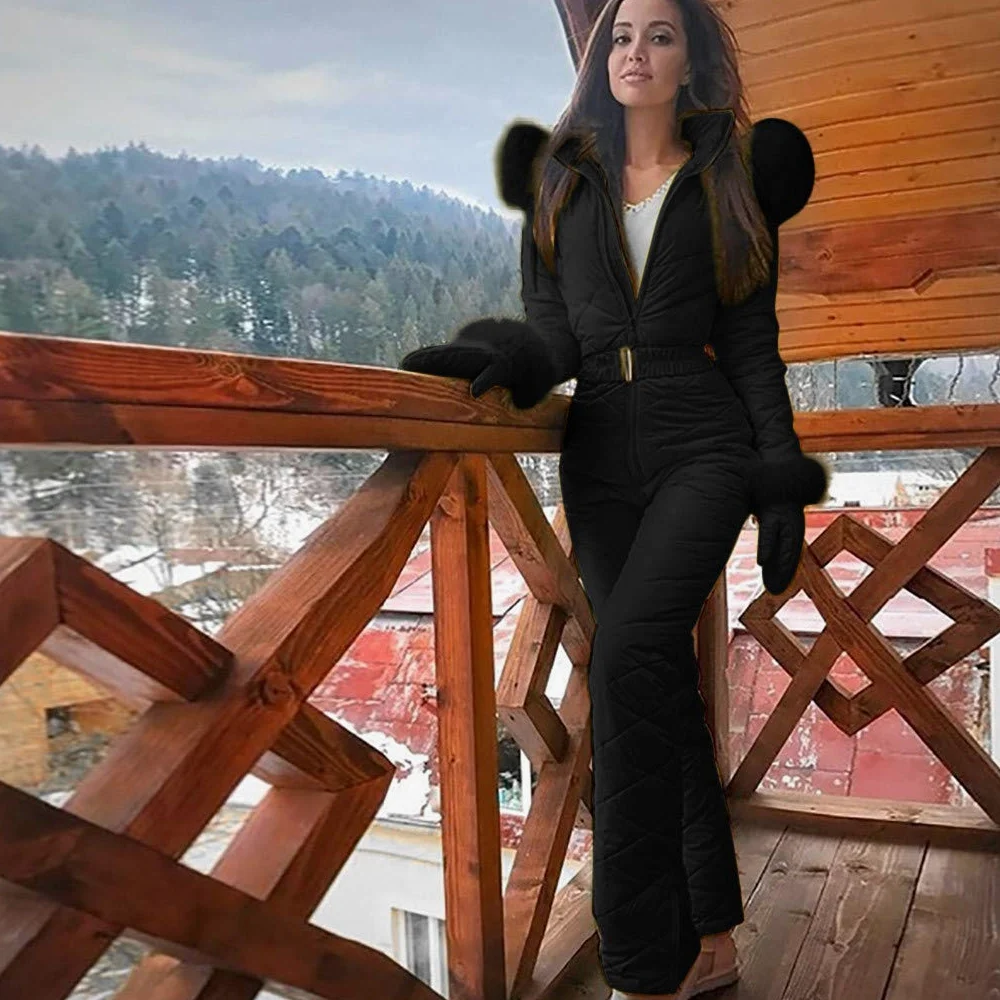 Schneeanzug Damen Overall Langer Skianzug Mit Kapuze Für Frauen Einteiler Winterskianzug Wasserdicht Warm Outdoor Skianzug