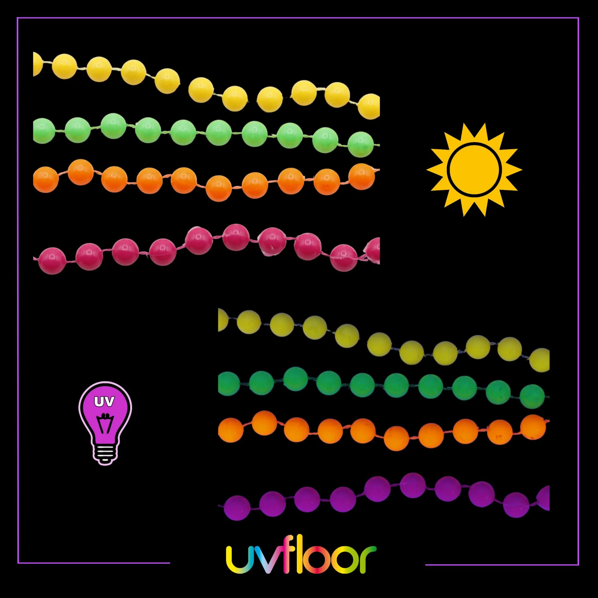 UV FLOOR - Neon Fluo Perlenketten 4er Set - Spezial Schwarzlicht Und Ultraviolett - Knallig - Fluoreszierendes Zubehör
