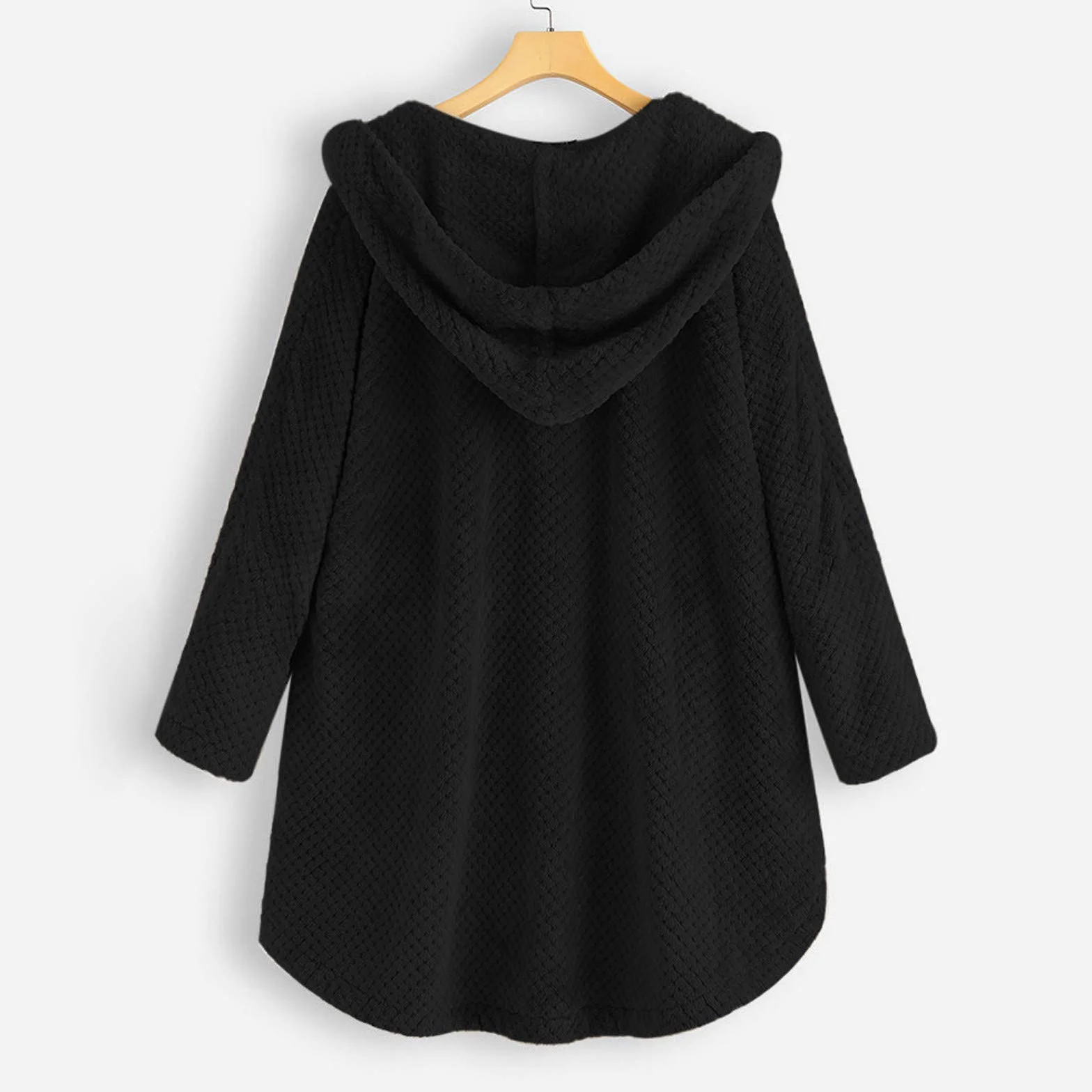Damen Fleece Mantel mit Lang Plus Größe Unregelmäßige Taschen Knopfverschluss Warme Winterjacke Weicher Übergangsjacke