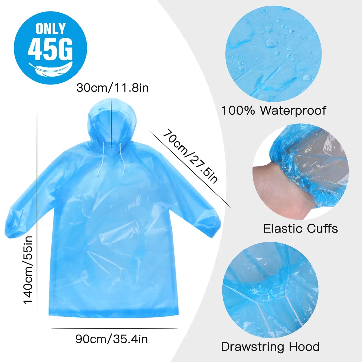 4/6PCS Regenponcho Einweg, Wasserdicht Regenmantel für Damen und Herren, Durchsichtige Regencape mit Kapuze und Ärmeln für Festivals, Angeln, Themenparks, Camping (Blau)