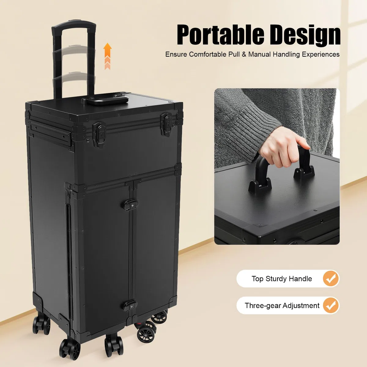 Professioneller Kosmetikkoffer Trolley Friseur Koffer mit 4 Schubladen, 6 Rollen, 4 Schlüssel Kosmetik Trolley Friseurkoffer Schminkkoffer Damen Make Up Koffer für Reisen, Visagist