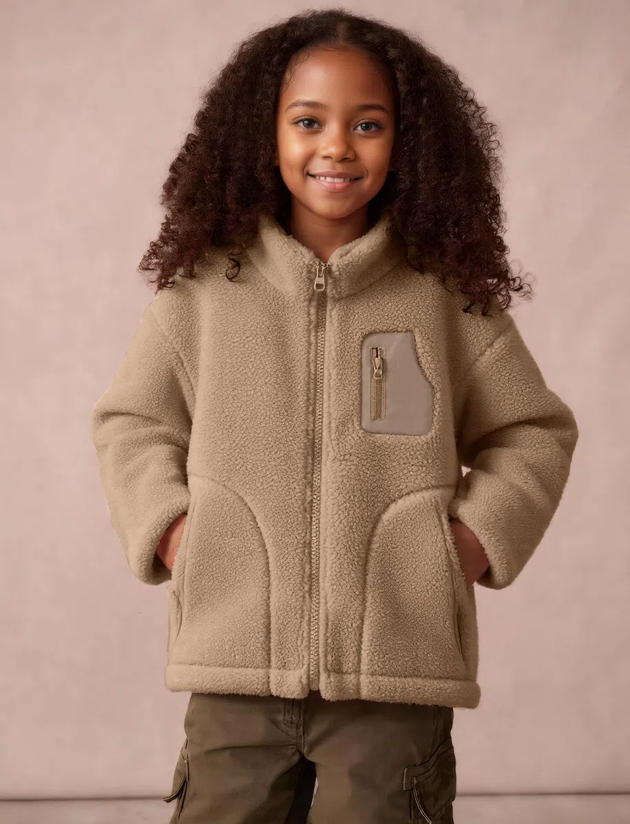 Maeau Kinder Mädchen Jungen Jacke Fleece Fleecejacke Warme Weich & Komfortabel Winterjacke Mode Kleinkind Mantel mit Reißverschluss & Taschen Herbst Sweatjacke Outdoor Ohne Kapuze 6-15 Jahre/120-160cm