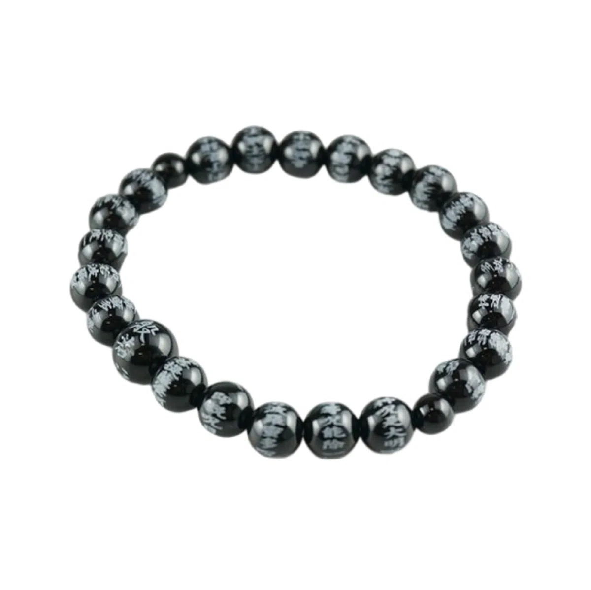 KYOTO ASAHIYA Schwarzes Onyx-Herz-Sutra-Perlenarmband, Juzu Dhyana, Zen, Meditation, handgefertigtes Geschenk für Männer, elastisches Stretch-Mala-Armband für Männer