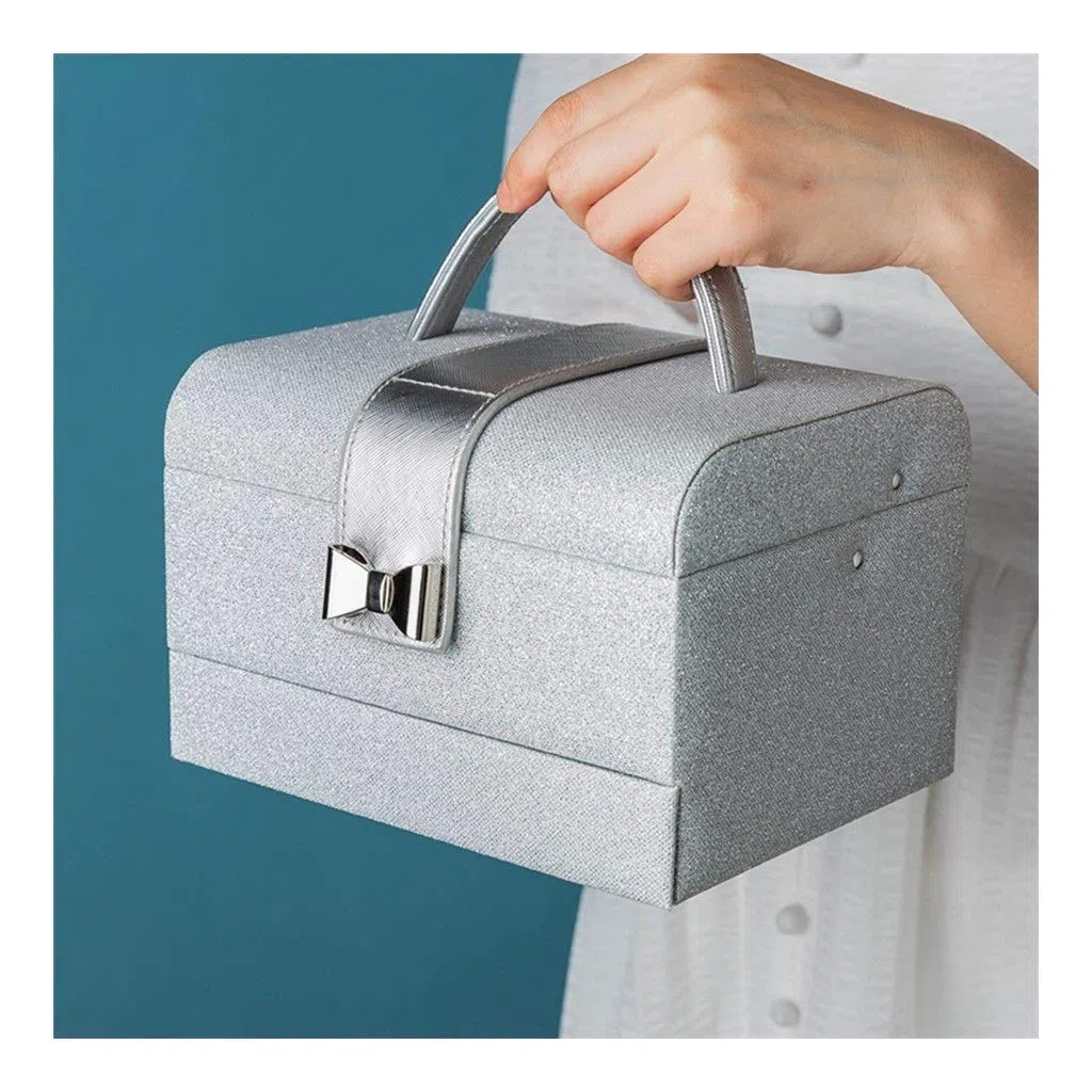 schmuckkästchen Schmuckkiste 3 Schicht Tragbare Schmucksachen Organizer Box Große Kapazität Schmuck Aufbewahrungsbox Pu. Leder Schmuckhalter Silber Mädchen und Damen