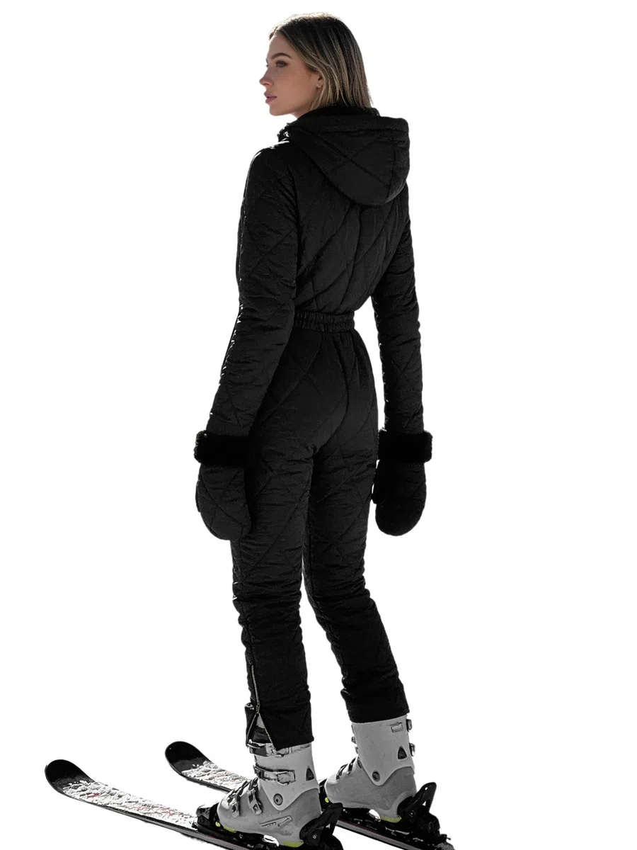 Damen Schneeanzüge Overall Langarm Wasserdicht Strampler Skianzug Fellbesatz Kapuze Daunenanzug Winddicht Mit Handschuhe Winter Warm