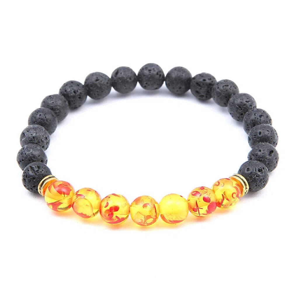 HLTYGWX Steinarmband, Naturstein-Perlenarmband, Blumenstein-Steinperlen, Vulkanstein-Perlen, Energieperlen, Perlen-elastisches Armband, personalisierte Kleidungsaccessoires