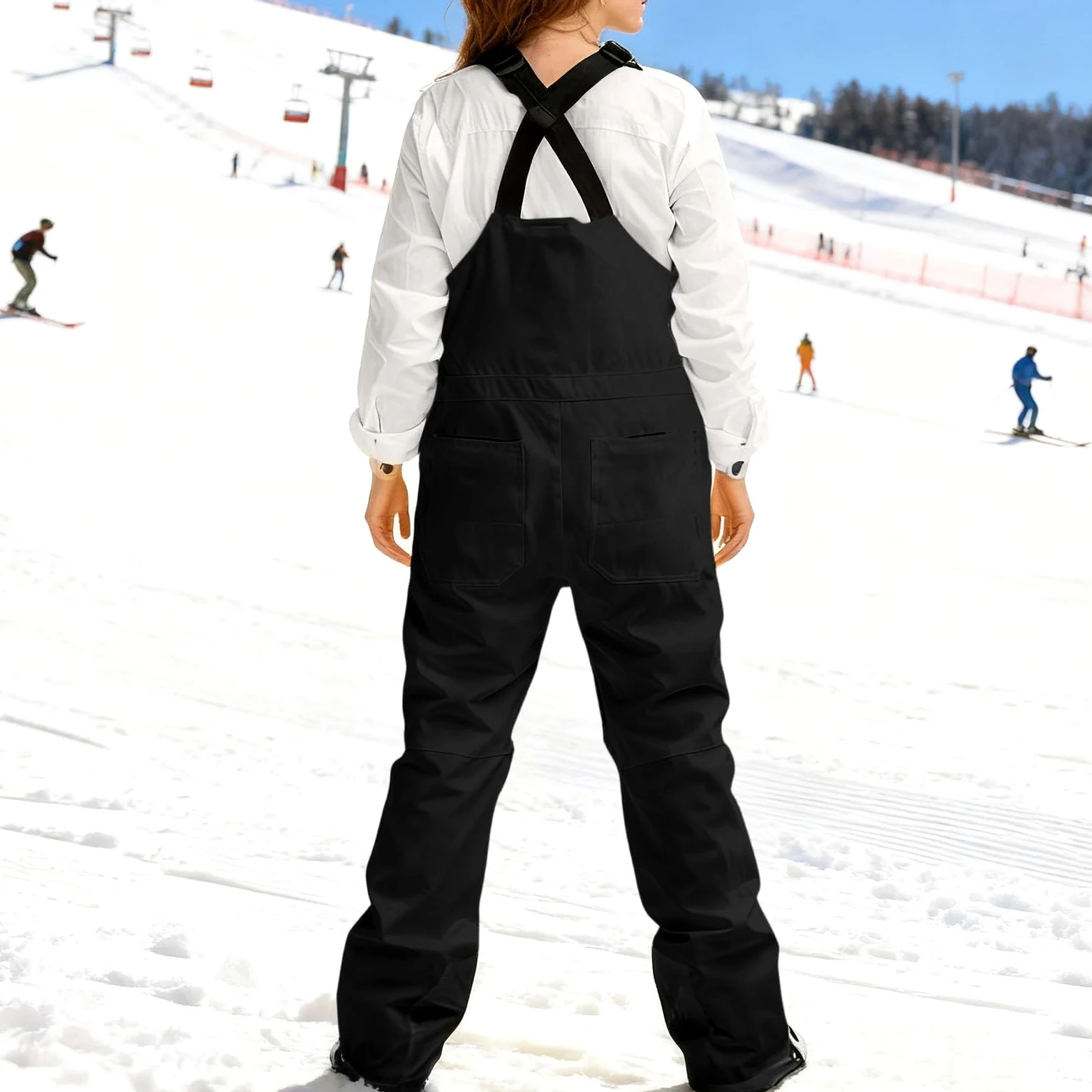 Snowboardhose Damen Latzhose Wasserdicht Baggy Skihose Hosenträger Warm Schneehose Damen Winter Gefüttert Skianzug Overall Outdoor Ski hosen für Frauen Latz Verstellbar Skioverall Reißverschluss