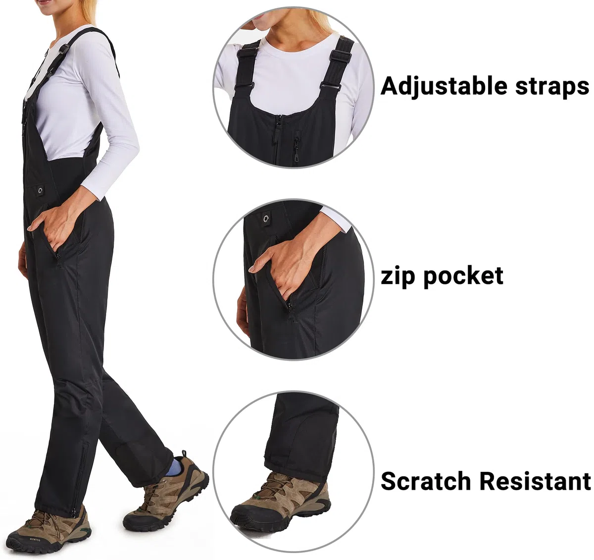 Damen Skihose Latzhose Wasserdicht Softshellhose Overall Winter Warm Gefüttert Schneehose Snowboardhose mit Verstellbaren Hosenträgerhose HXK8668W-Black-M