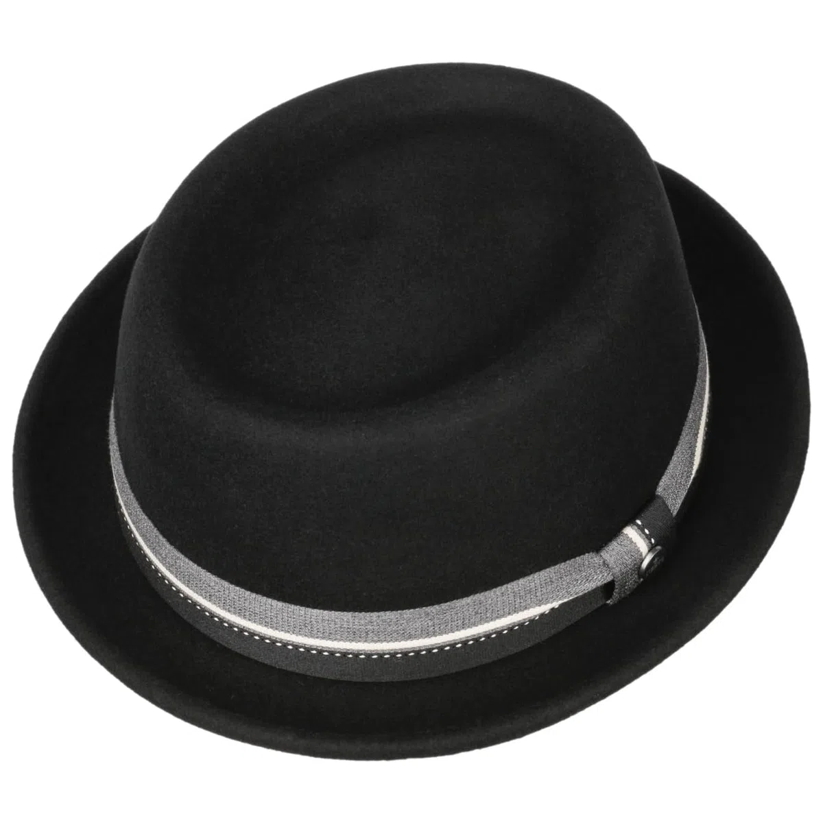 LIERYS Wandricks Pork Pie Wollhut Schwarzer Klassischer Filzhut mit Garniturband Wasserabweisend Damen Herren Herbst Winter