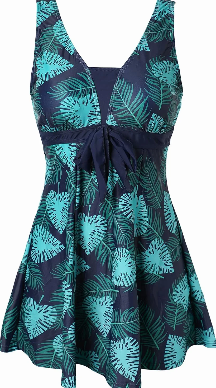 Ecupper Badeanzug Damen Elegant Einteiliger Badeanzug Mit Brustpolster Badeanzugkleid Baderock