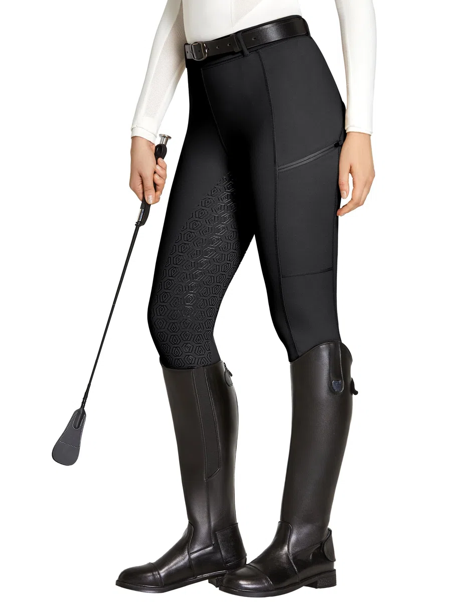 FitsT4 Sports Reitleggings Damen Reithose Silikon vollbesatz mit Handytasche und Gürtelschlaufen für Reitsport Pferdetraining