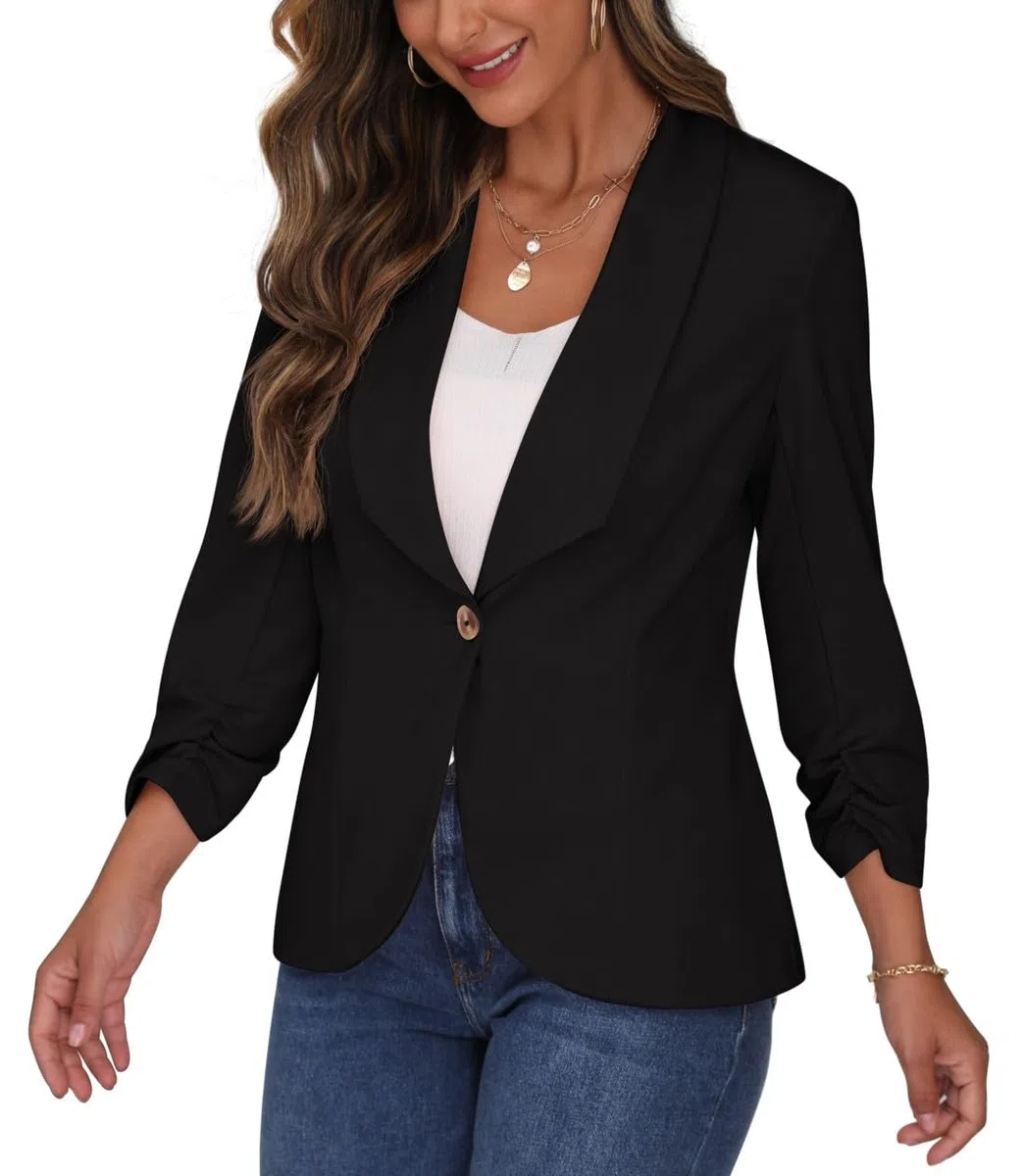 PrinStory Blazer Damen Sportlich Elegant 3/4 Ärmel Blazer Büro Geschäft Dressy Jack Outfits