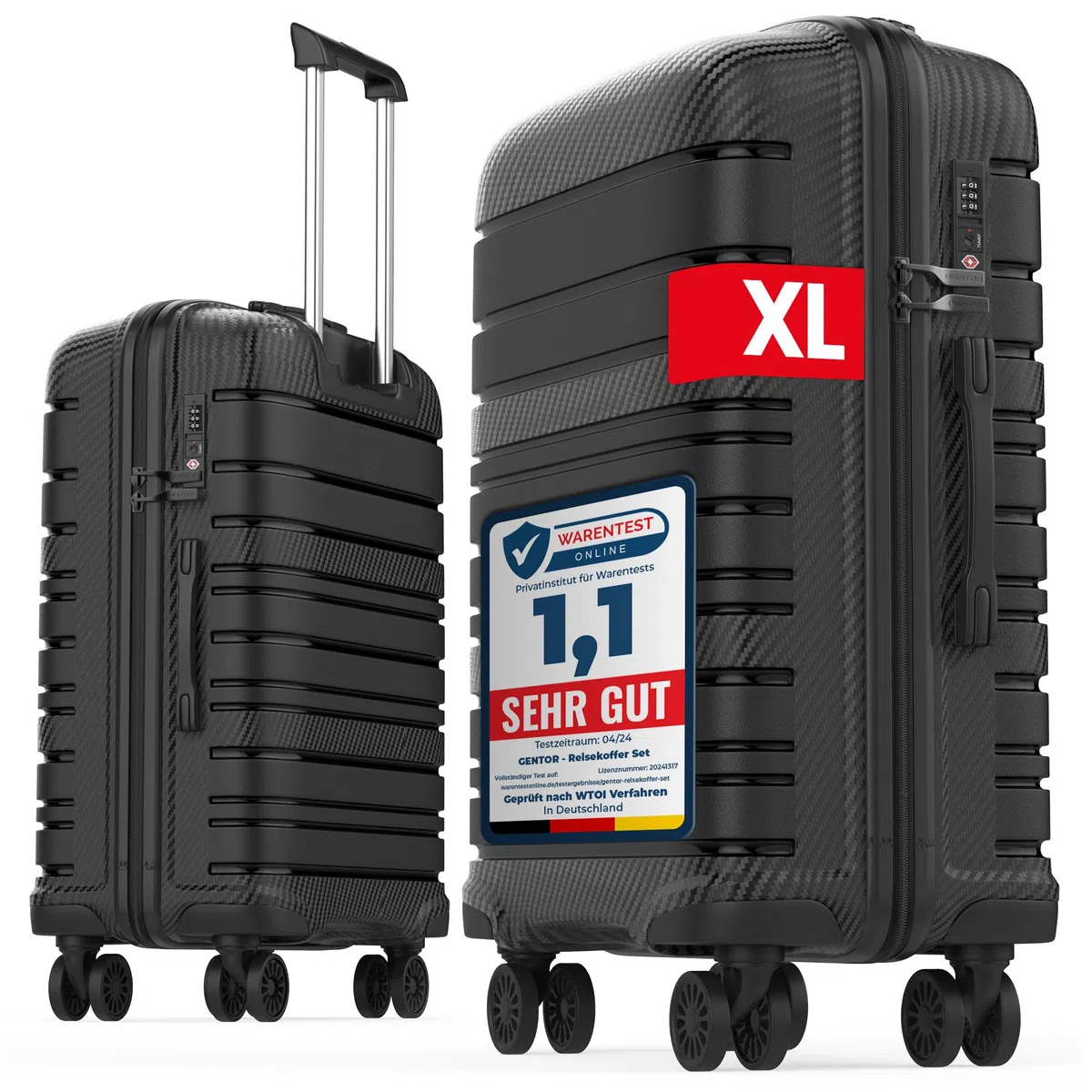 GENTOR Reisekoffer groß XL mit Rollen – Hartschalenkoffer 74x49x29 cm – Trolley Koffer mit TSA-Schloss, 4 Leise Rollen, Stabil & Leicht – Rollkoffer für Aufgabegepäck & Urlaub (Schwarz)