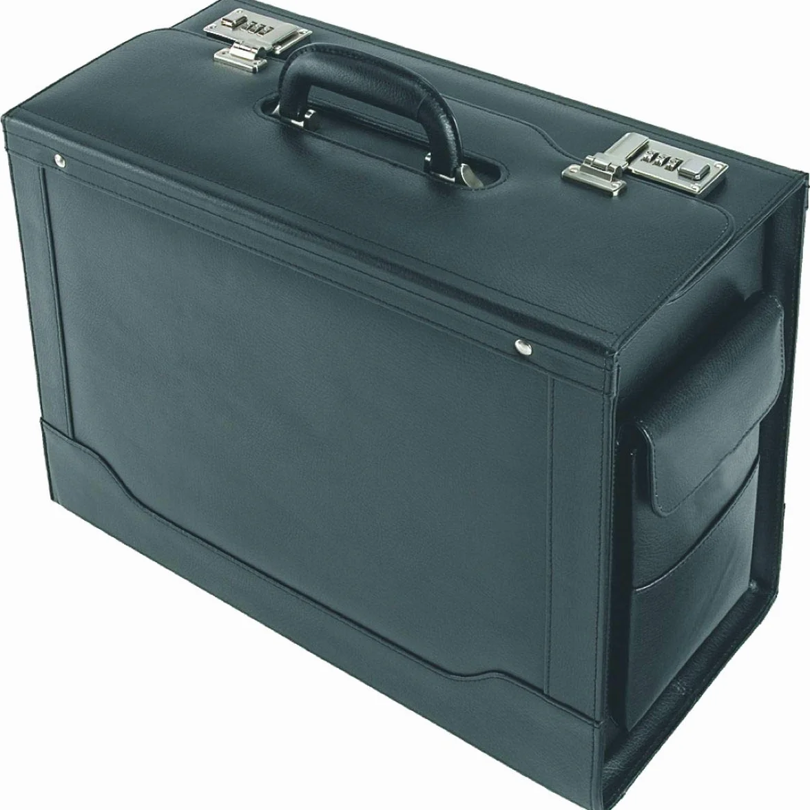 ALASSIO 45042 Pilotenkoffer Ancona, Aktenkoffer aus echtem Leder, Handgepäck Dokumentenkoffer mit Hängeregister Koffer, 45 cm, 32 Liter, Schwarz