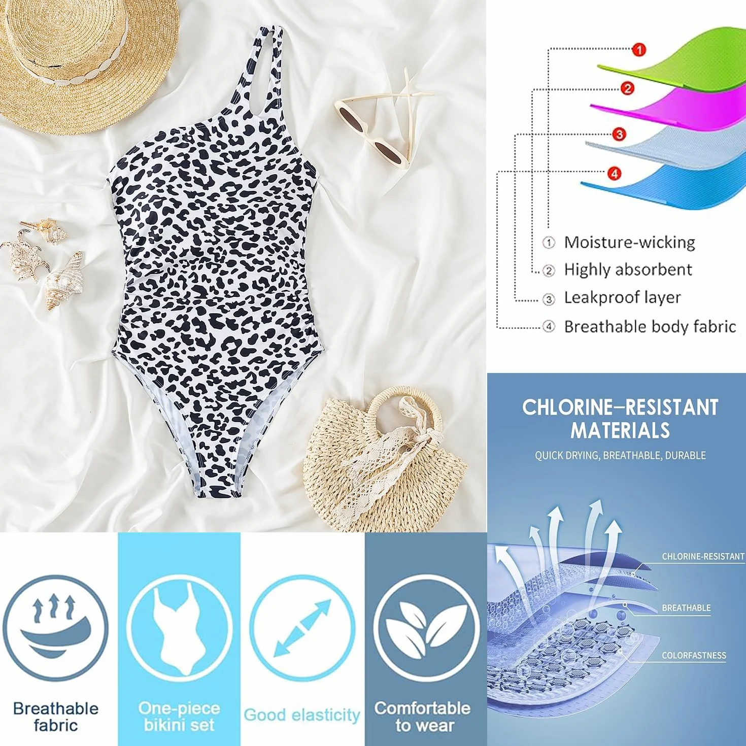 USUN Damen Badeanzug Push Up V Ausschnitt Schwimmanzug Einteilige Raffung Bauchweg Rückenfrei Monokinis Cut Out Retro Sexy Schlankheits Bademode high Waist Swimsuit