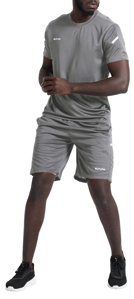 BUYJYA Herren-Trainingskleidung, athletische Shorts und Shirt-Set, 3er-Pack, für Basketball, Fußball, Training, Laufen, Fitnessstudio