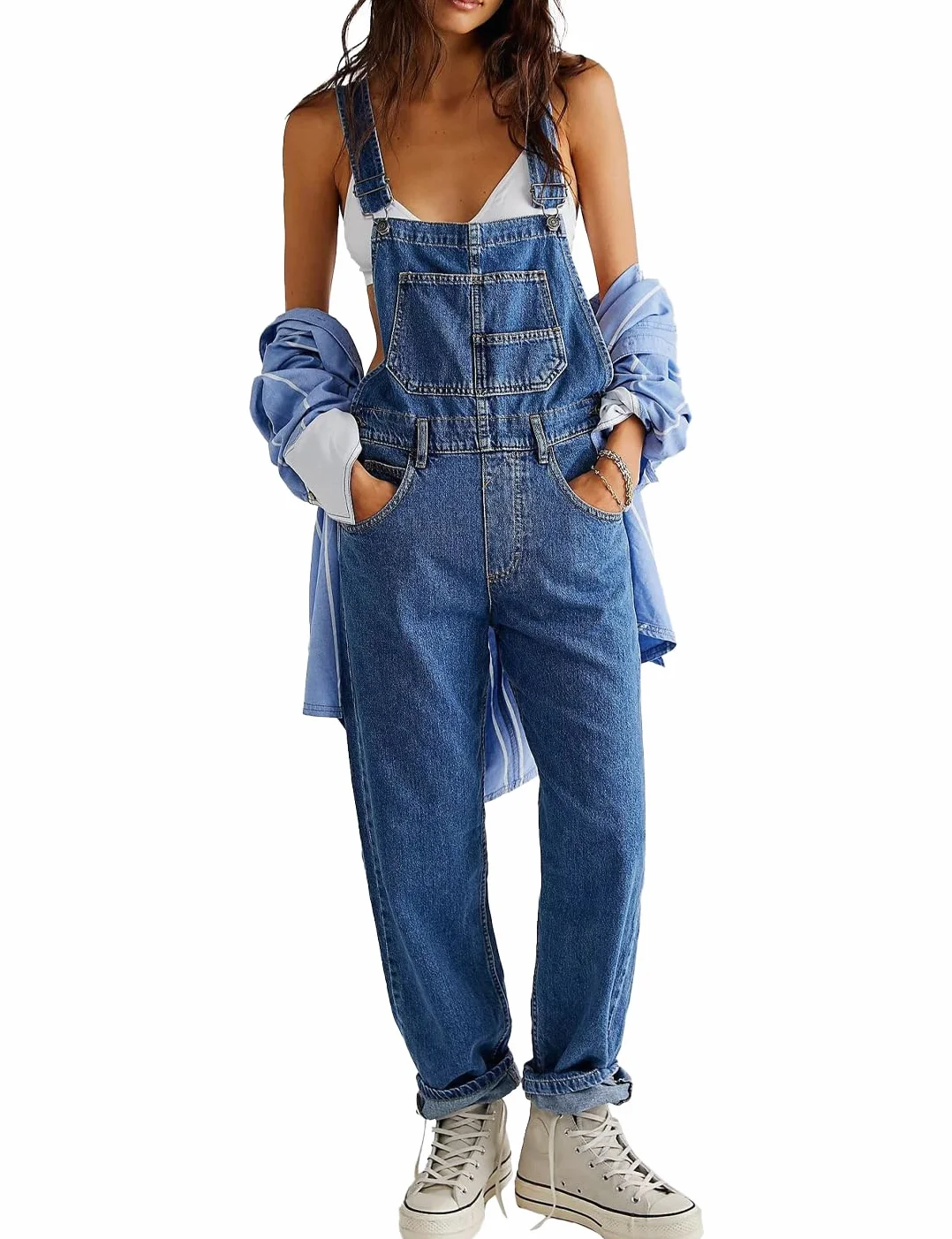 Damen Casual Denim Jean Overalls Lose Verstellbare Träger Baggy Latzhose Bib Romper Jumpsuit Harem Hosen