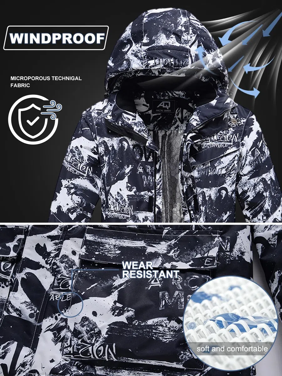 HOUZONIY Herren Skianzug Set Herren Schneeanzug Warmer Winddichter 2-Teiliger Schneeanzug(209+Schwarz M)