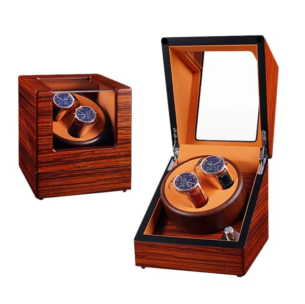 Uhrenbeweger aus Holz für mechanische Uhren, automatischer Aufzug, leiser Motor, 5 Rotationsmodi, Luxus, 2+0