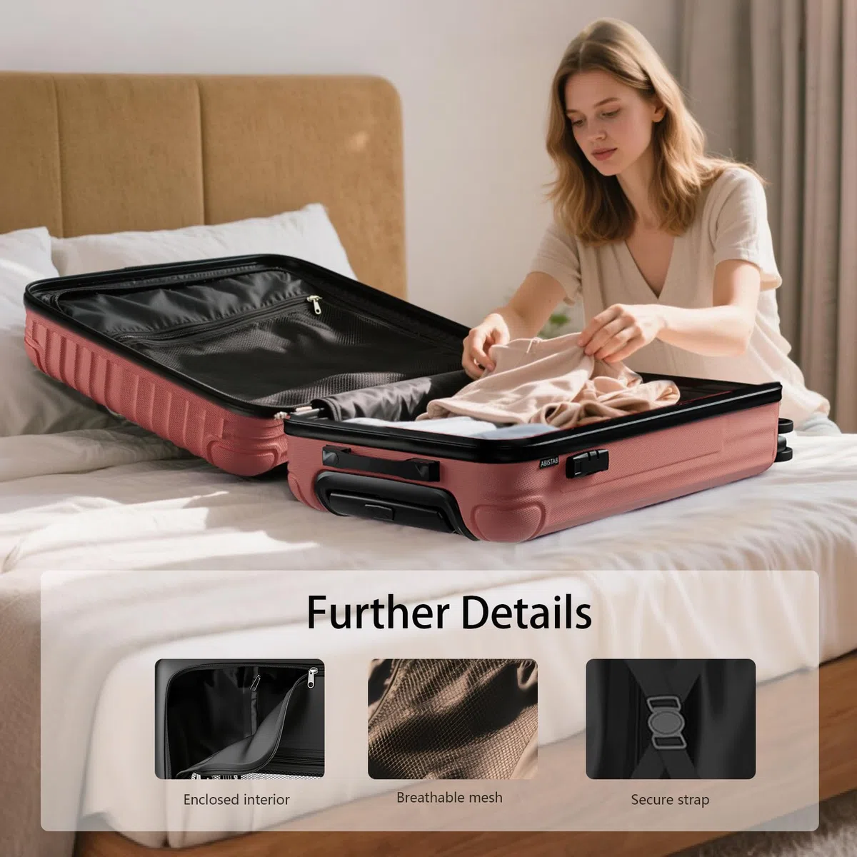 Voyager Handgepäck Koffer 55x35x23cm, Hartschalen Koffer & Trolleys klein, leicht Reisekoffer mit 4 Rollen, Zahlenschloss, Rosenrosa