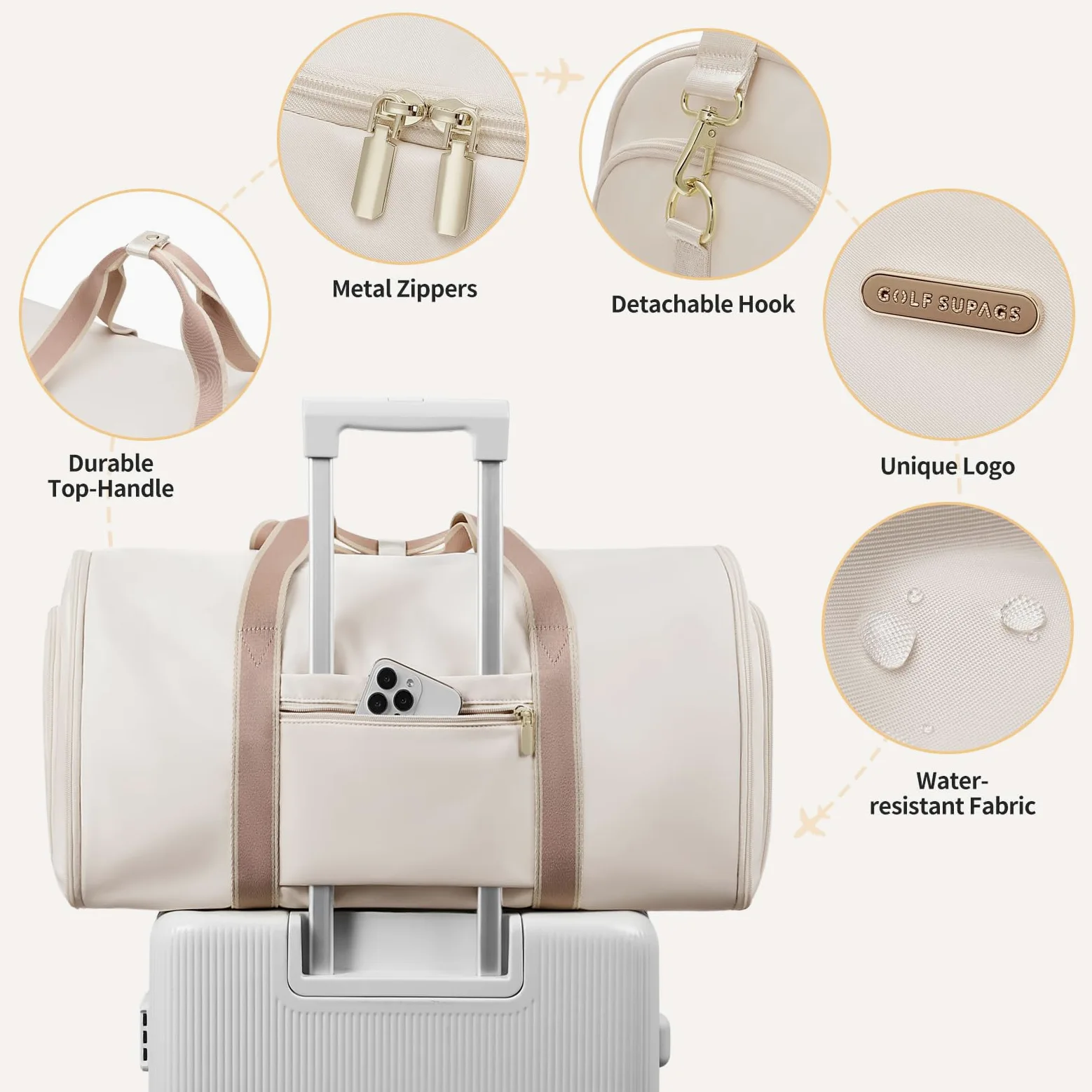 Umwandelbare Kleidersack 2 in 1 Reisetasche Handgepäcktasche für Damen Anzugtasche Reisetaschen für Business, Reisen und Sport (Cremefarben)