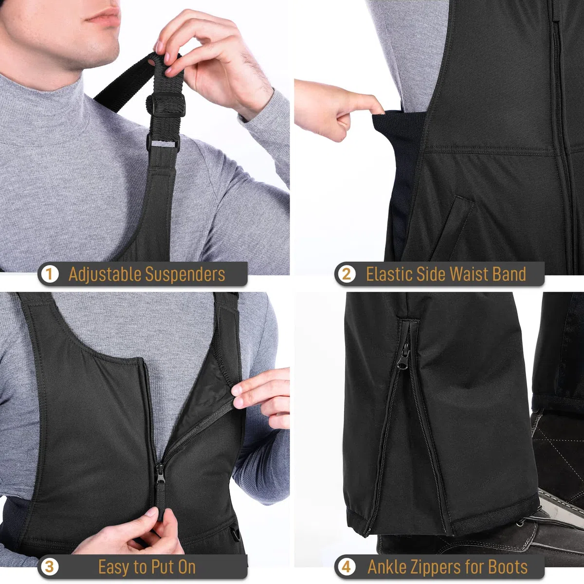 Sportneer Herren Skihose Wasserdicht Wanderhose Softshellhose Winddicht Outdoorhose Warm Gefüttert Winter Snowboardhose Trekkinghose Thermohose Hosenträgerhose