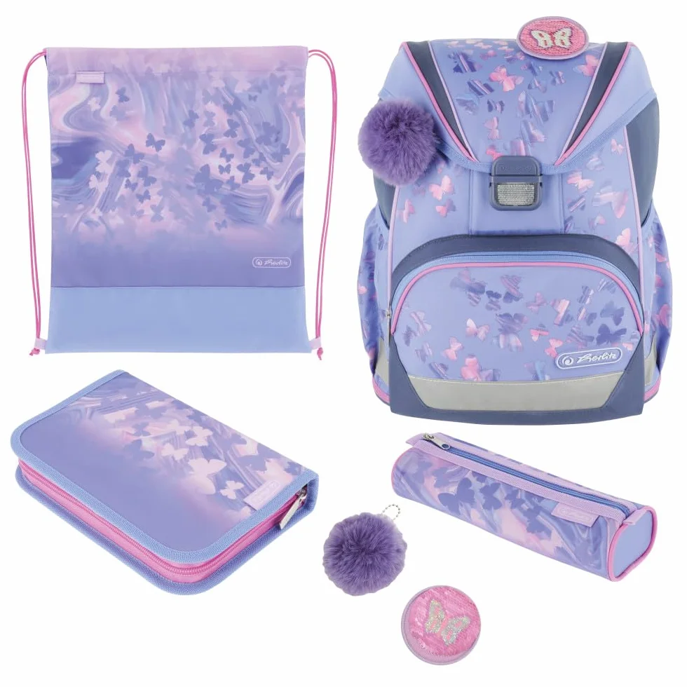 herlitz Schulranzen Set 6-teilig Butterfly Paradise Ergonomische Ultraleichte Schultasche 1.Klasse Junge Mädchen Kinder 16 L