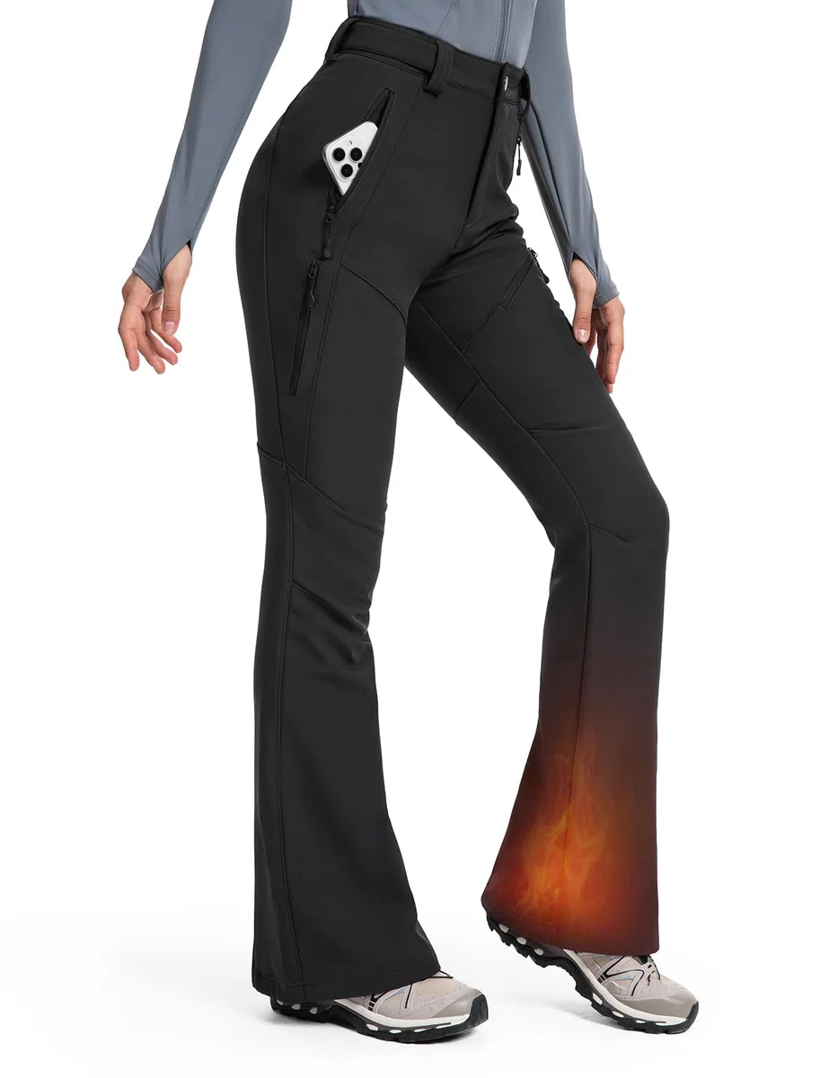 Moosehill Damen-Wanderhose-Thermohose-Wasserdicht-Skihose-Softshellhose Schneehose Gefüttert Winddicht Fleece Warm Falre Outdoor Snowboard Fahrrad Arbeit Trekking Winter Cargohose(Schwarz|38|79cm)