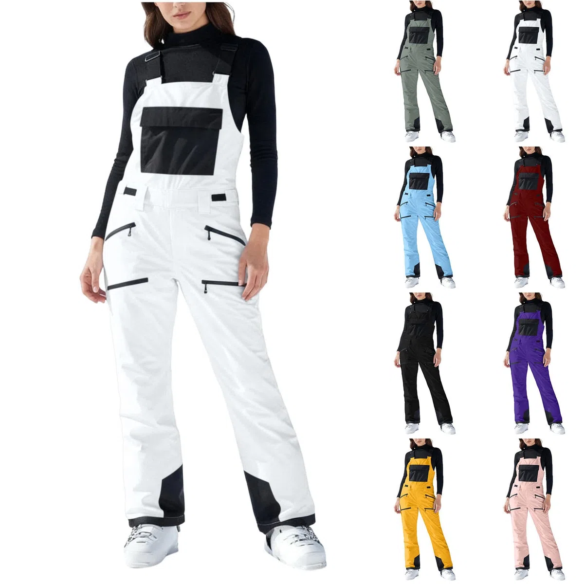 Generisch Schneehose Damen Wasserdicht Hosenträger Skihose Dicke Thermo Atmungsaktiv Wanderhose Wasserdicht Winter Snowboardhose Frauen Einfarbig Softshellhose Warme Gefüttert Thermohose