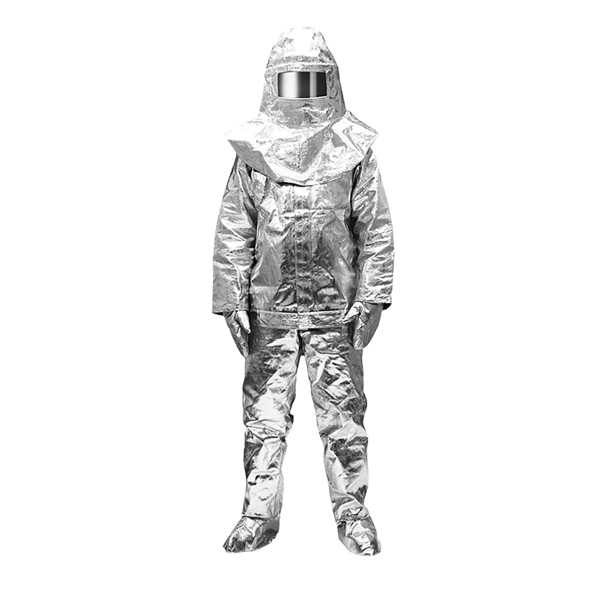 Schutzanzug gegen thermische Strahlung bis 1000 °C, Verbund-Aluminiumfolie, 180 ° weites Sichtfeld, für Brandbekämpfung, Metallurgie, feuerfester Anzug(Large)