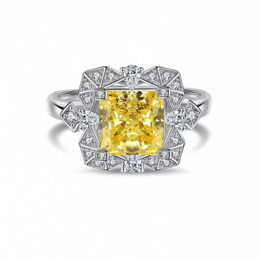 Ringe, 8 mm gelber Diamantring aus hochwertigem Edelstahl (S925), verstellbare Größe, Hochzeit oder for Geburtstag