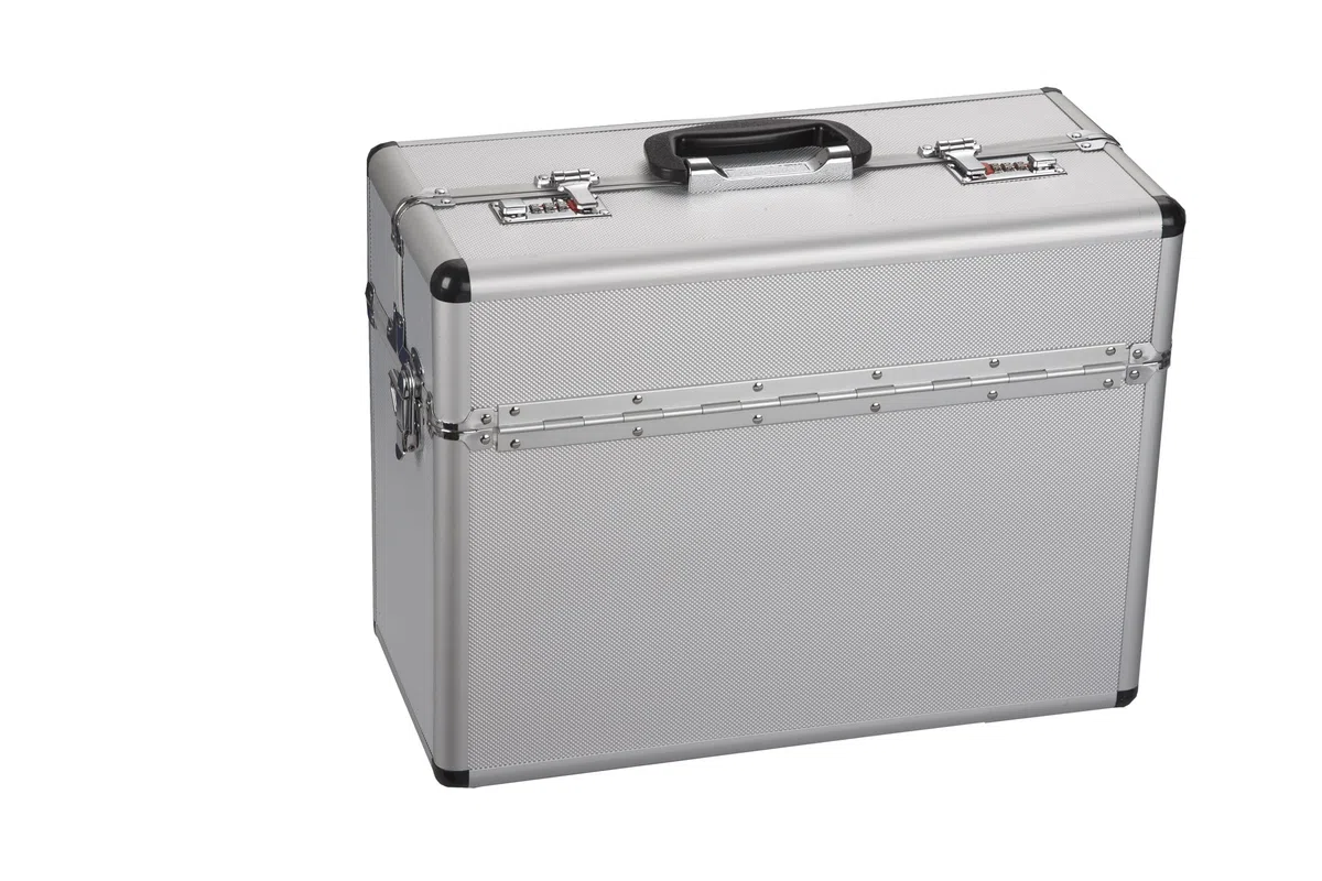 ALUTEC Pilotenkoffer (Aluminium Koffer, Innenmaße 435x340x1950 mm, ergonomischer Griff, mit Dokumentenfach, Stiftehalter, Fach für Visitenkarten, Deckel nach Oben öffnend) 61800