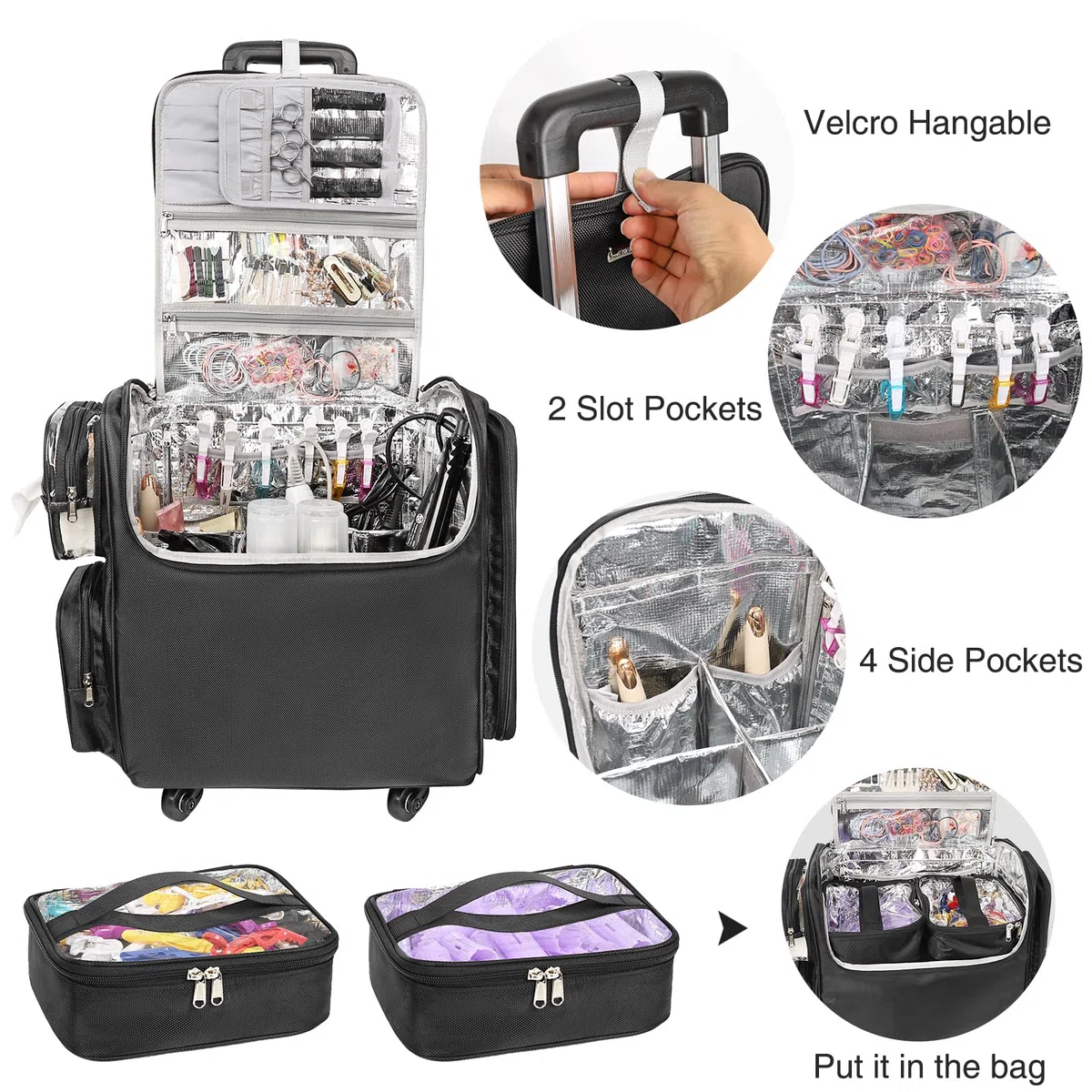 Rolling Kosmetikkoffer, Friseur Reisetasche mit 4 Rädern, Wärmedämmung volle Schicht, justierbare Teiler, Haar Werkzeuge und Kosmetik Speicher Organizer Trolley Koffer Make-up Warenkorb
