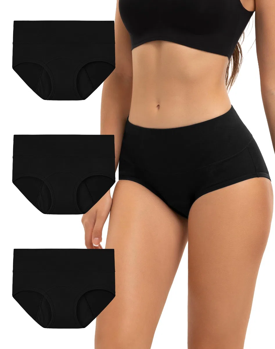 INNERSY Periodenunterschwäsche Starke Blutung High Waist Menstruationsunterwäsche Baumwolle 3er Pack