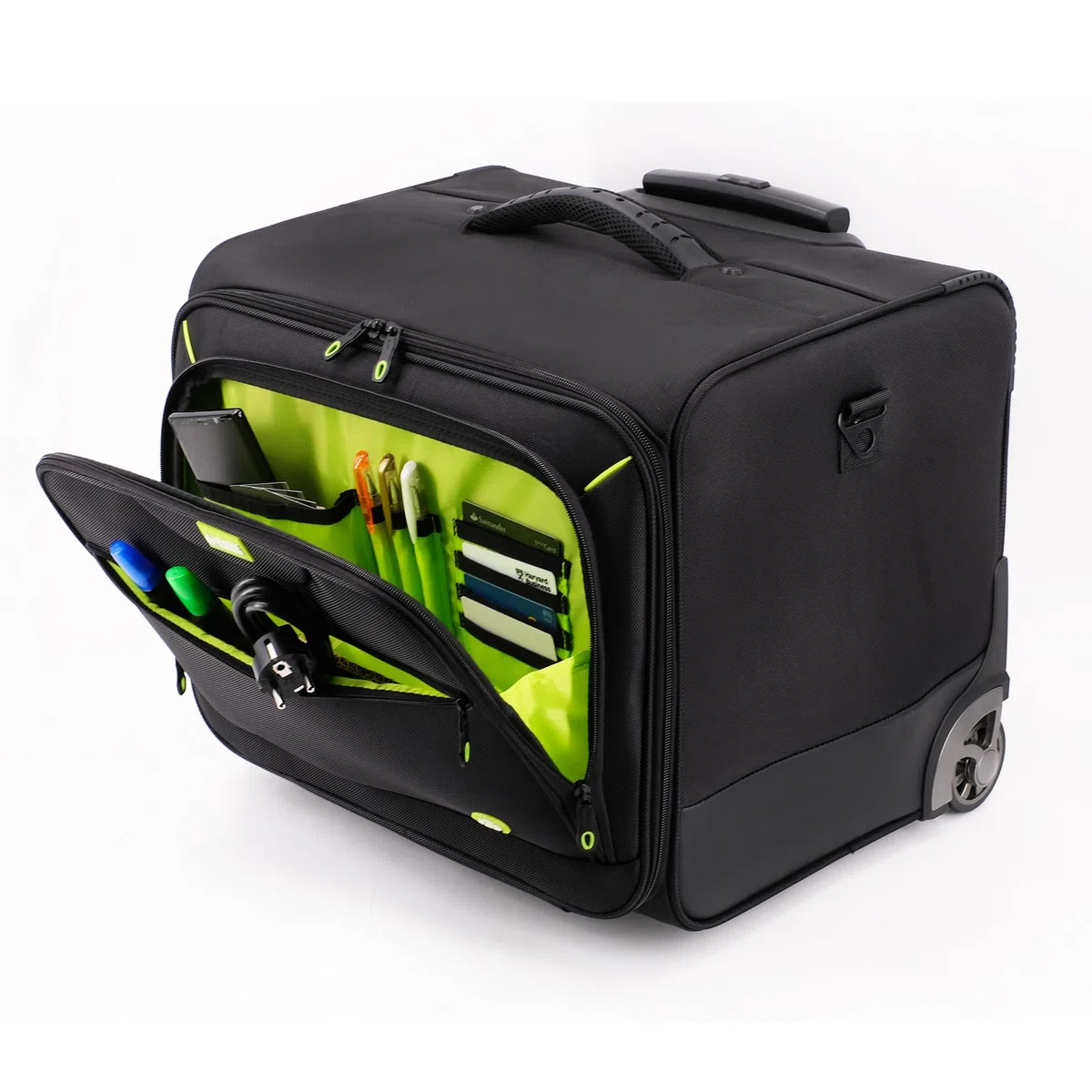 Aktenkoffer mit Rollen – XL Aktenkoffer Trolley aus recyceltem Polyester (rPET) für 5 A4 Aktenordner, Pilotenkoffer Business, schwarz