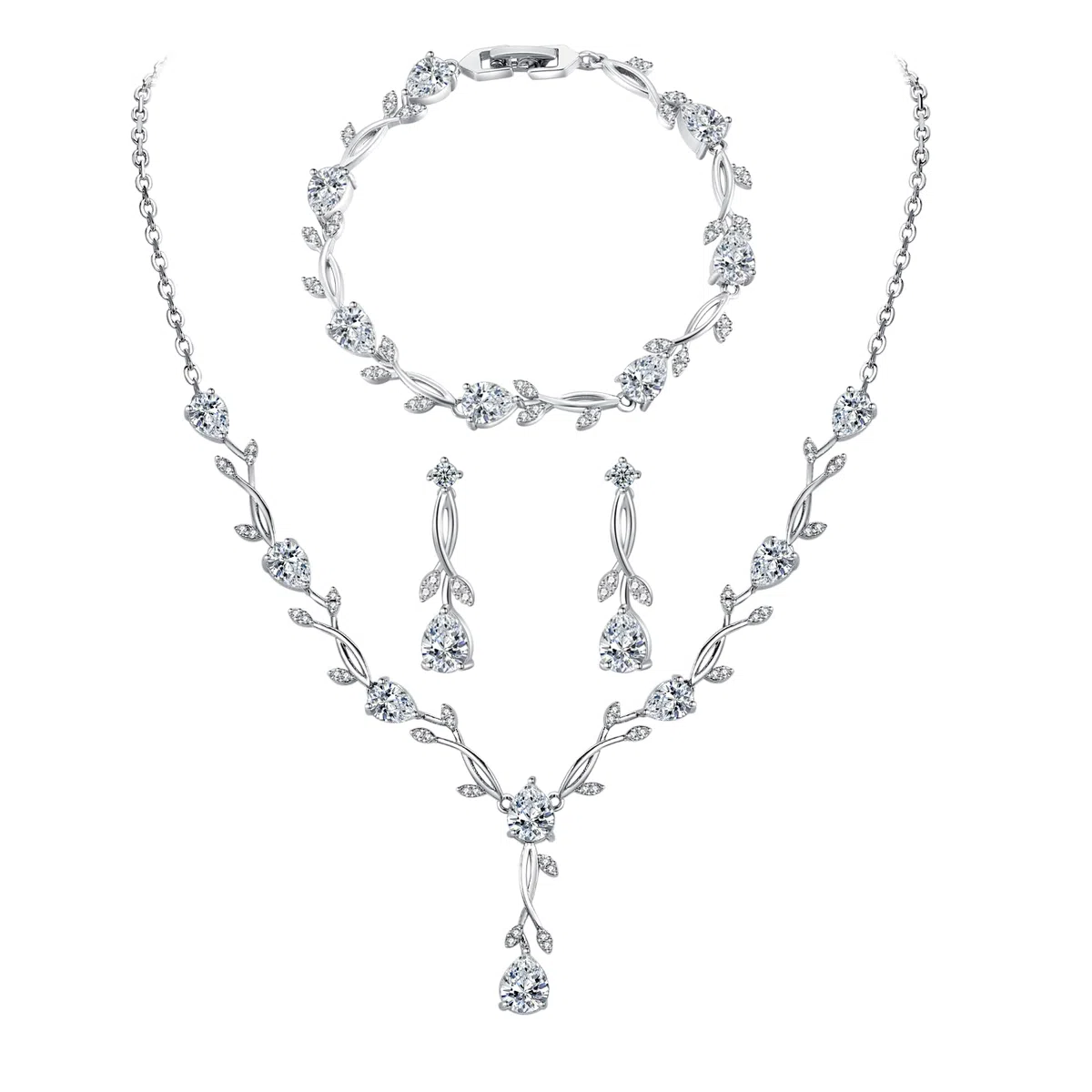Hochzeit Schmuckset Sterling Silber 925 für Damen, Halskette Armband Ohrringe Set mit Zirkonia, Liebes Geschenk Brautschmuck Hochzeit für Braut Brautjungfer