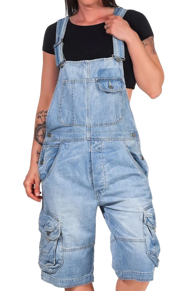Jet Lag Damen Latzhose Overall Cargo Shorts mit Brusttasche