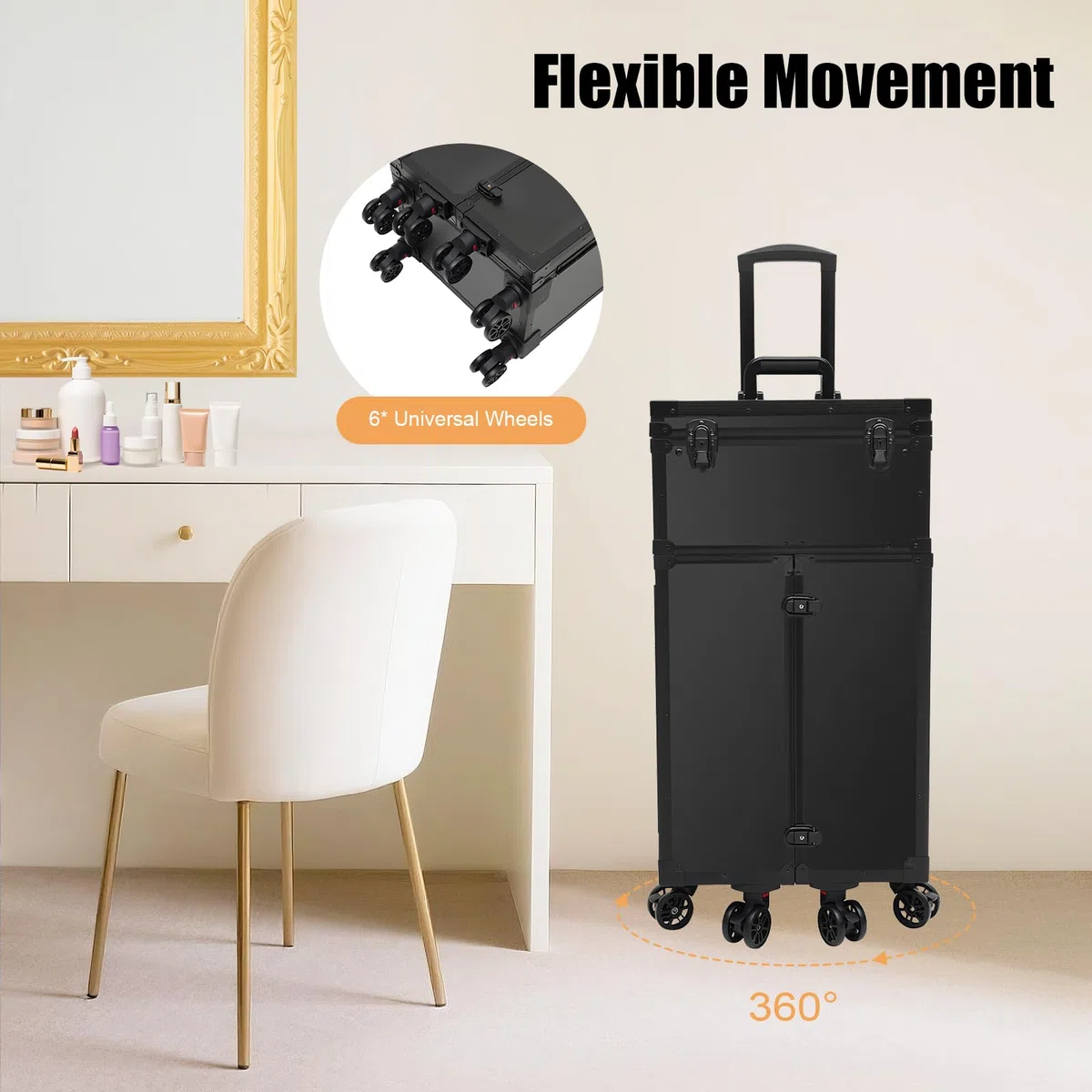 Professioneller Kosmetikkoffer Trolley Friseur Koffer mit 4 Schubladen, 6 Rollen, 4 Schlüssel Kosmetik Trolley Friseurkoffer Schminkkoffer Damen Make Up Koffer für Reisen, Visagist